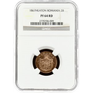 Romania 2 Bani 1867 HEATON NGC PF 64 RD