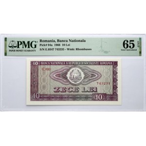 Romania 10 Lei 1966 Banknote PMG 65 Gem Uncirculated EPQ