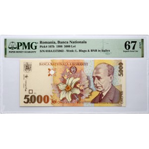 Romania 5000 Lei 1998 Lucian Blaga Banknote PMG 67 Superb Gem Unc EPQ