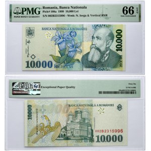 Romania 10 000 Lei 1999 Nicolae Iorga Banknote PMG 66 Gem Uncirculated EPQ