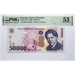 Romania 50 000 Lei 2000 George Enescu Banknote PMG 53 About Uncirculated