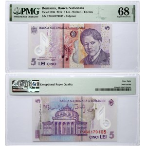 Romania 5 Lei 2017 George Enescu Banknote PMG 68 Superb Gem Unc EPQ