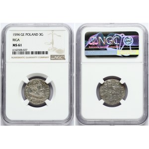 Poland Trojak 1594 Riga NGC MS 61