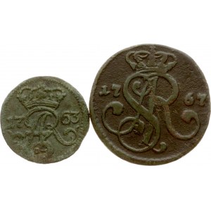 Poland Szelag 1763 ICS, Grosz 1767 G Lot of 2 Coins