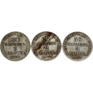 30 Kopecks - 2 Zlotych 1837-1839 MW Lot of 3 Coins