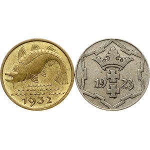 Danzig 10 Pfennig 1923 & 1932 Lot of 2 Coins