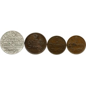 Danzig 1 - 10 Pfennig 1923-1937 Lot of 4 Coins