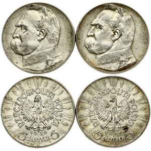 Poland 5 Zlotych 1936 Pilsudski Lot of 2 Coins