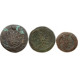 Russia 1 & 2 Kopecks (1757-1795) Lot of 3 Coins