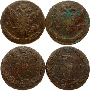 5 Kopecks 1766 ЕМ & 1767 EM Lot of 2 Coins
