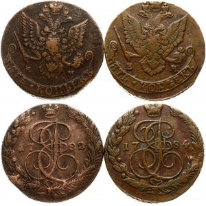5 Kopecks 1782 & 1784 EM Lot of 2 Coins