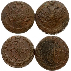 5 Kopecks 1783 & 1788 EM Lot of 2 Coins