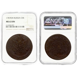 Russia 5 Kopecks 1787 KM NGC MS 63 BN ONLY 2 COINS IN HIGHER GRADE