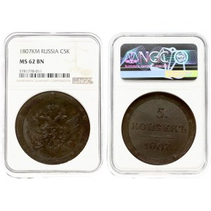 Russia 5 Kopecks 1807 KМ (R) NGC MS 62 BN