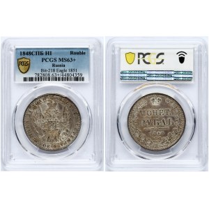 Russia Rouble 1848 СПБ-HI PCGS MS 63+ MAX GRADE