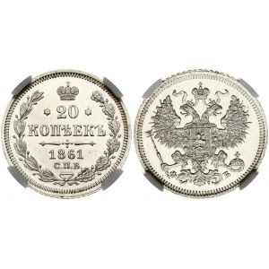 Russia 20 Kopecks 1861 СПБ-ФБ NGC UNC Details
