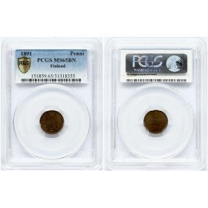 Russia For Finland 1 Penni 1891 PCGS MS65BN