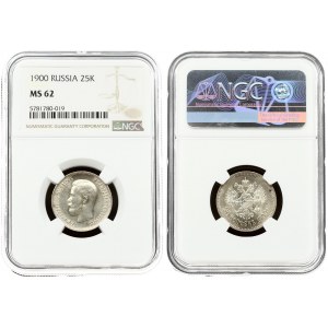 Russia 25 Kopecks 1900 (R) NGC MS 62