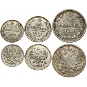 Russia 5 - 20 Kopecks 1905-1908 Lot of 3 Coins