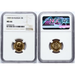 Russia 5 Roubles 1909 ЭБ (R) NGC MS 66