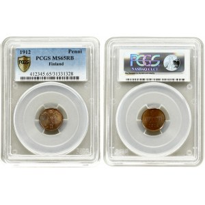 Russia For Finland. 1 Penni 1912 PCGS MS65 RB ONLY 2 COINS IN HIGHER GRADE