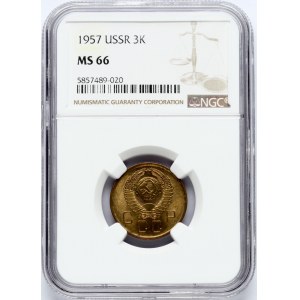 Russia 3 Kopecks 1957 NGC MS 66 ONLY 1 COIN IN HIGHER GRADE