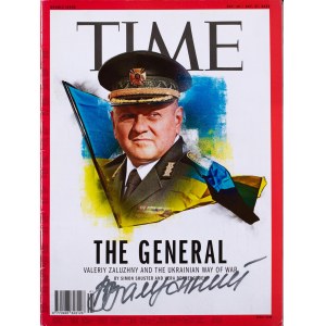 Time Magazine mit dem Autogramm von General Valery Zaluzny, Oberbefehlshaber der ukrainischen Streitkräfte