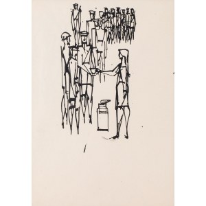 Roman Opałka (1931 Abbeville, Francja - 2011 Rzym), Szkic ilustracji (kobieta i żołnierze), 1957