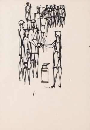 Roman Opałka (1931 Abbeville, France - 2011 Rome), Sketch of an illustration (woman and soldiers), 1957