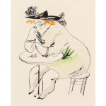 Jan Lenica (1928 Poznaň - 2001 Berlín), Žena pri stole, satirická kresba, 50. roky 20. storočia.