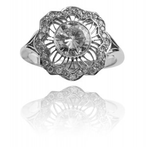 Platynowy pierścionek w stylu Art Deco z brylantem ~1.00ct