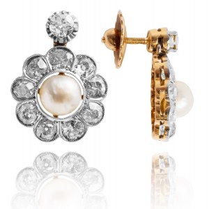 Kolczyki z perłami oraz diamentami wykonane ze złota oraz platyny