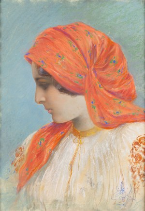 Autor nieznany, Portret dziewczyny w chuście, 1900