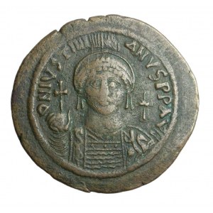 BIZANCJUM-JUSTINIANUS I (527-565 ne), AE folis, obor, 40 mm