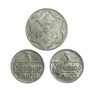 WM GDAŃSK, komplet monet niklowych z roku 1923-28, zestaw 3 szt