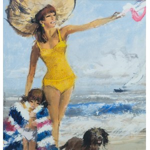 Janusz Grabiański (1929-1976). Watercolor, gouache. On the beach, 1960s.