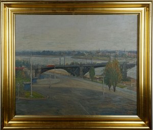 Edward Kokoszko (1900-1962). Obraz olejny. Most Poniatowskiego w Warszawie II, 1955.