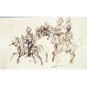 Piotr Michałowski (1800-1855). Jezdci. Oboustranná kresba. První polovina 19. století.