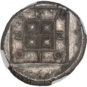 Macédoine, Acanthe. Tétradrachme au nom du magistrat ALE(XIOS) ND (440-380 av. J.-C.), Acanthe.