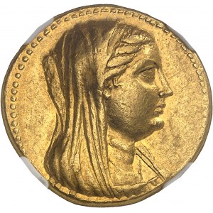 Royaume lagide, Ptolémée III (246-221 av. J.-C.). Pentadrachme d’Or, au standard attique, au nom et à l’effigie de Bérénice II ND (246-241 av. J.-C.), Alexandrie.