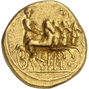 Cyrénaïque, Cyrène, Ophélas, gouverneur (322-308 av. J.-C.). Statère d’or au nom du magistrat Chairios ND (322-313 avant J.-C.), Cyrène.