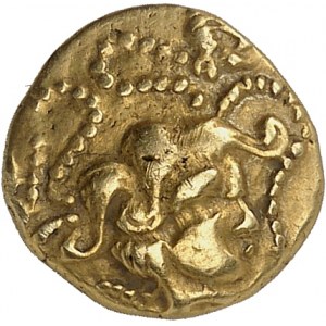 Vénètes. Quart de statère d'or, au cheval non androcéphale, division du statère classe III ND (IIe s. av. J.-C.).