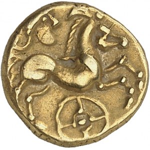Vénètes. Quart de statère d'or, au cheval non androcéphale, division du statère classe III ND (IIe s. av. J.-C.).