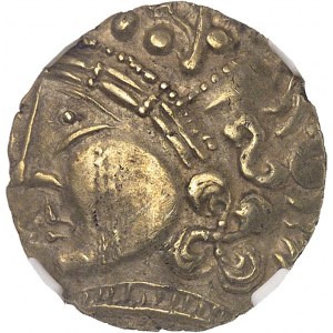 Aulerques Éburovices (fin de la guerre des Gaules). Statère classe II, à la joue tatouée ND (80-50 av. J.-C.).