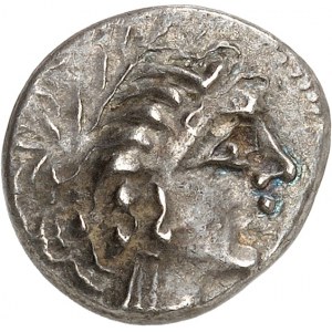Insubres, imitations des drachmes de Marseille. Drachme légère au lion, ZOVOΛOIXVOX ND (fin du IIIe - IIe siècle avant J.-C.).