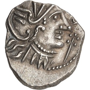Vallée du Rhône / Allobroges. Denier BRI / COMA au cavalier, au caducée et à la rouelle ND (premier tiers du Ier siècle avant J.-C.).