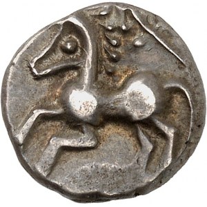 Allobroges. Drachme au cheval galopant, groupe B au profil stylisé, classe I anépigraphe ND (fin du IIe - premier quart du Ier siècle avant J.-C.).