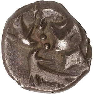 Volques Tectosages. Drachme à la tête cubiste aux haches affrontées, Série 65 ND (première moitié du Ier siècle avant J.-C.).