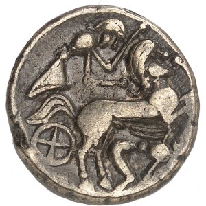 Andécaves. Statère dit à l'aigrette, série 305, classe II au décor en demi-fleur ND (fin IIe - première moitié du Ier siècle avant J.-C.).