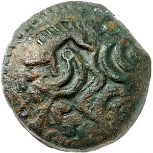 Aulerques Éburovices / Carnutes. Bronze classe II dérivé des types belges en or ND (fin de la Guerre des Gaules et période pré-augustéenne).